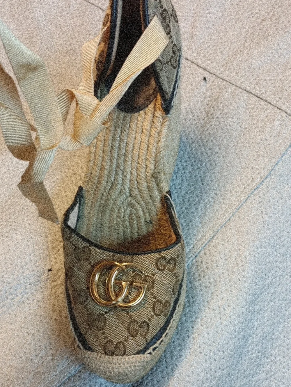 Ladies Tan Espadrille Flats with Gold Accent